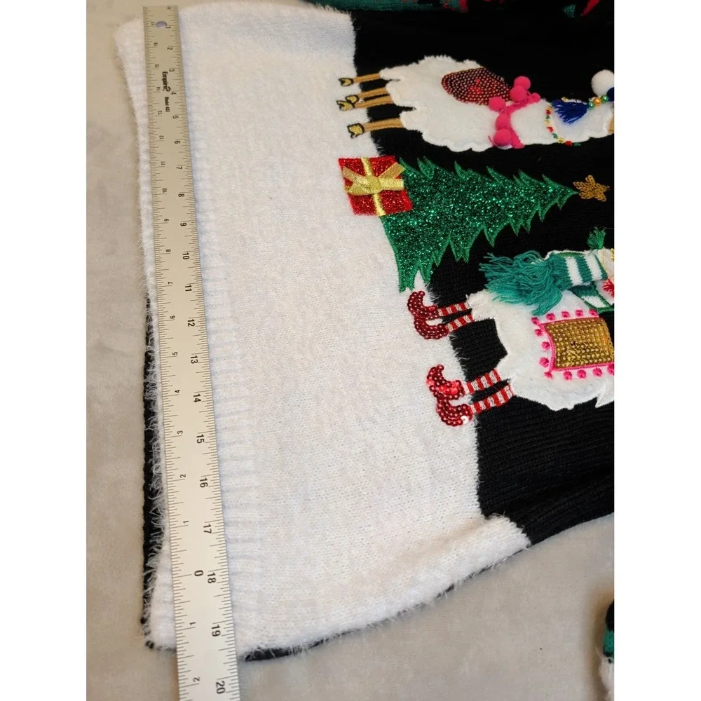 Holiday Time Llama Christmas Sweater‎ M 8-10 Black 3D Sequin Ugly Festive